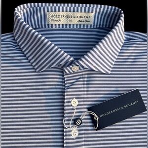 NEW Holderness & Bourne Maxwell Golf Polo Performance Mens M Shirt Blue Striped